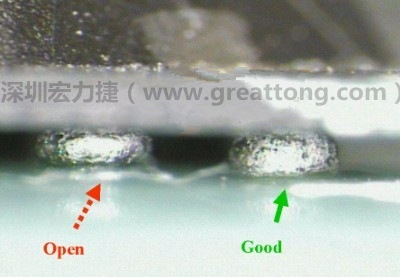 BGA錫球直徑變大，表示焊錫空焊(solder skip)