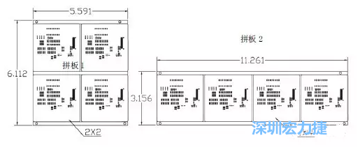 如圖9所示在兩種拼板中PCB單元的排列方式不同。拼板方式是V-CUT。這兩種拼板尺寸有明顯的的差異，將導致各自所需的生產拼板尺寸改變-深圳宏力捷